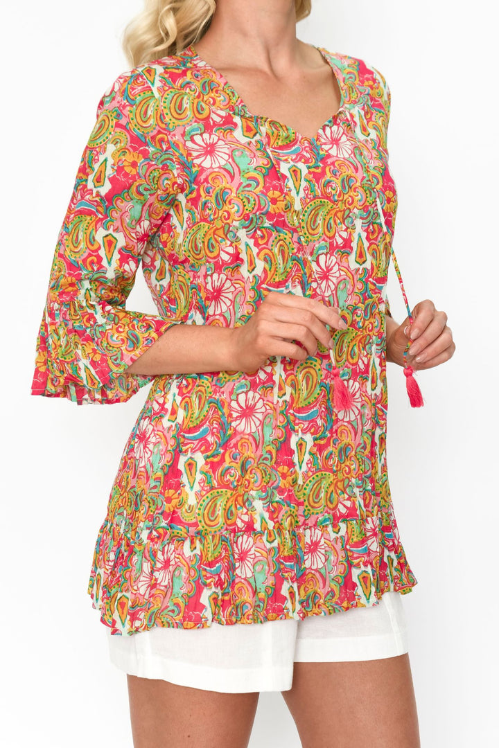 One Summer DW53F Orange Emma Paisley Print Tunic