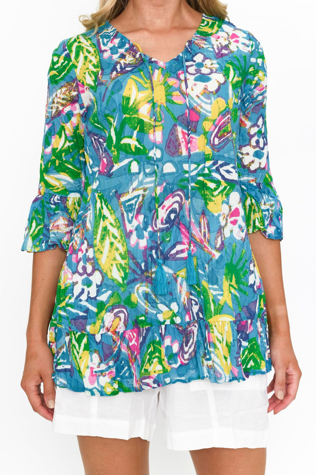 One Summer DW53F Turquoise Floral Emma Tunic