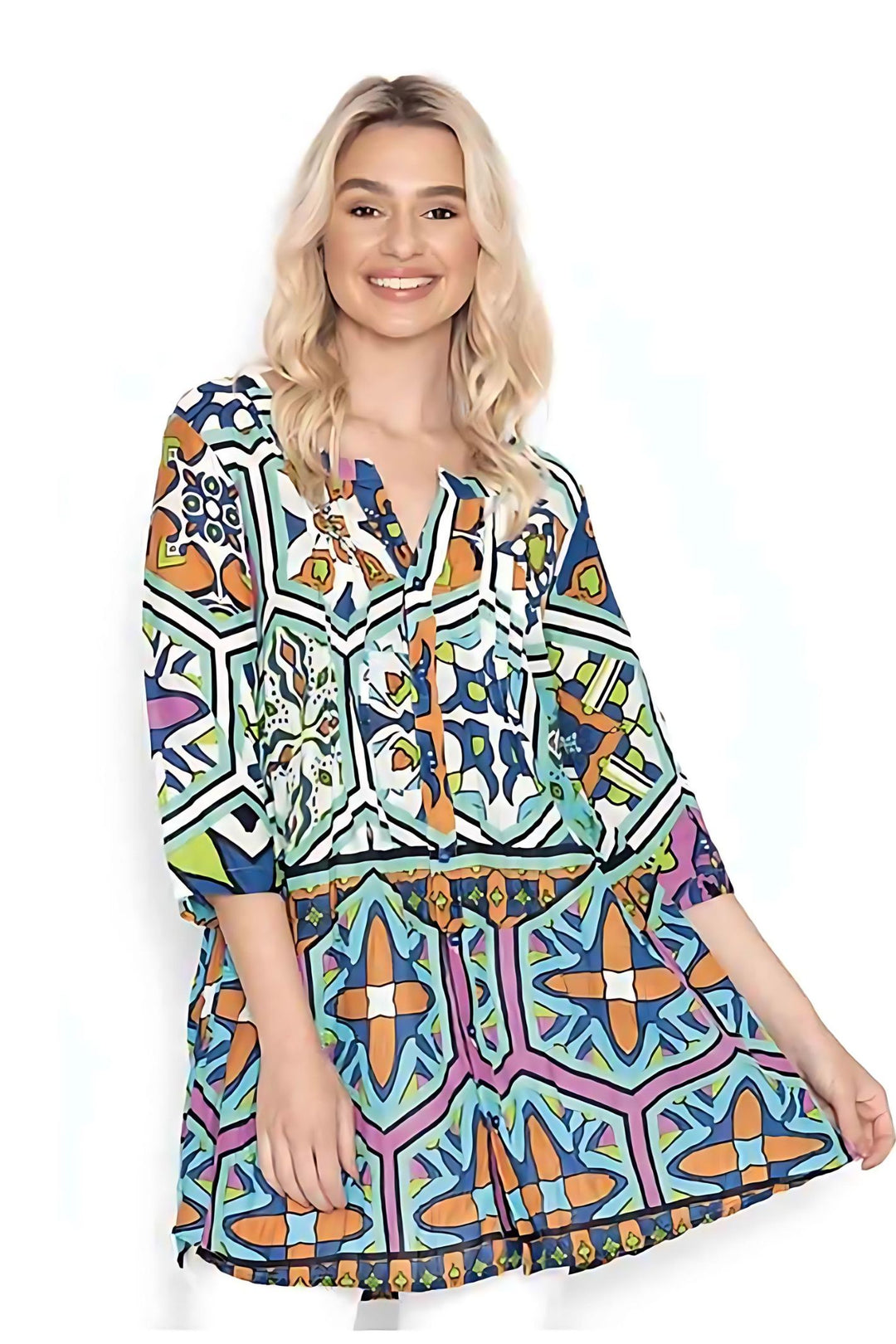 One Summer DW63E Turquoise Print Alison Tunic