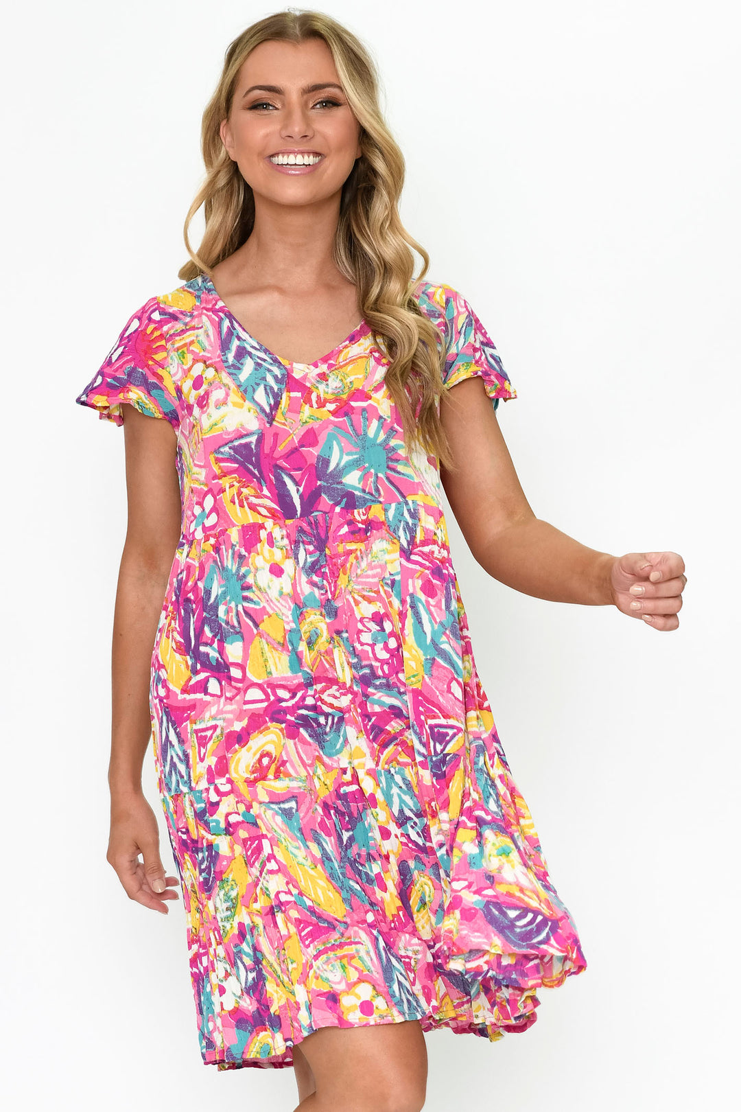One Summer DW71F Pink Kimberley Abstract Print Dress - Experience Boutique