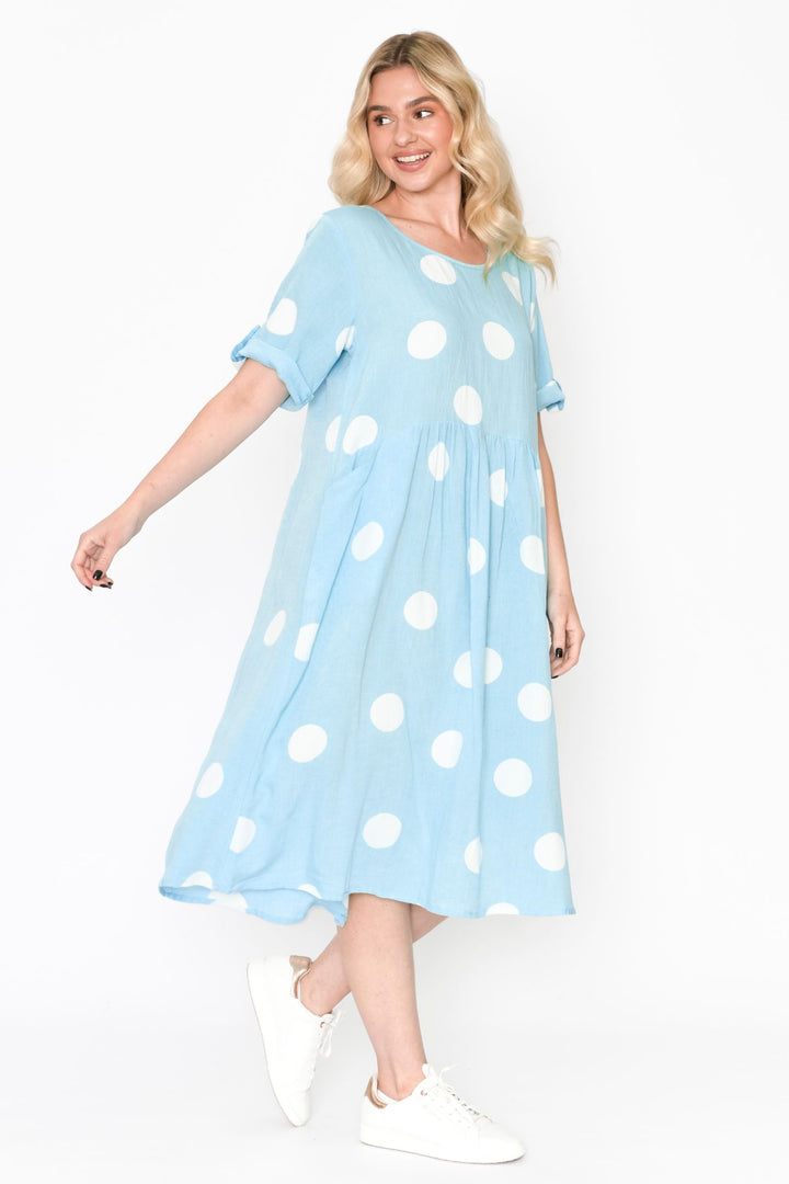 One Summer DW98F Sky Blue Spot Yvonne Smock Dress