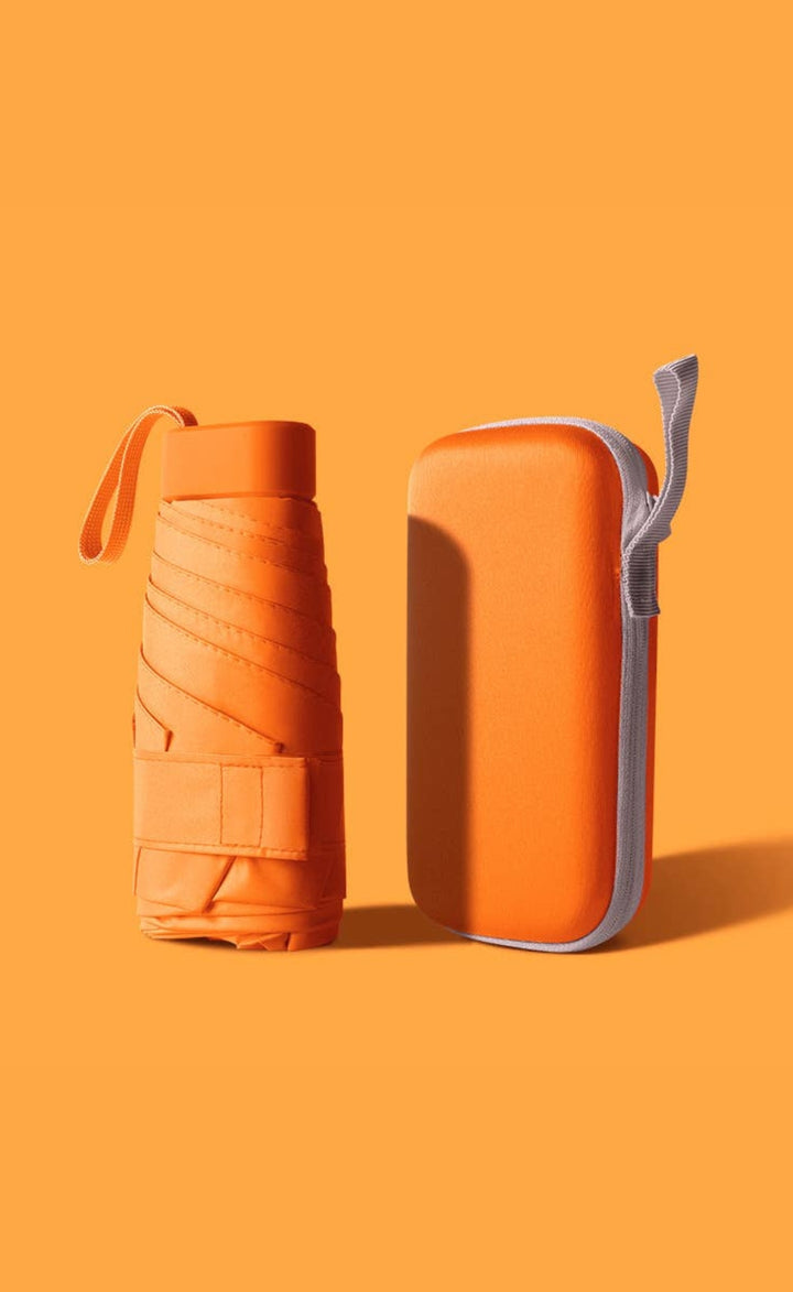Orange Mini Pocket Size UV Protective Umbrella with Free Case