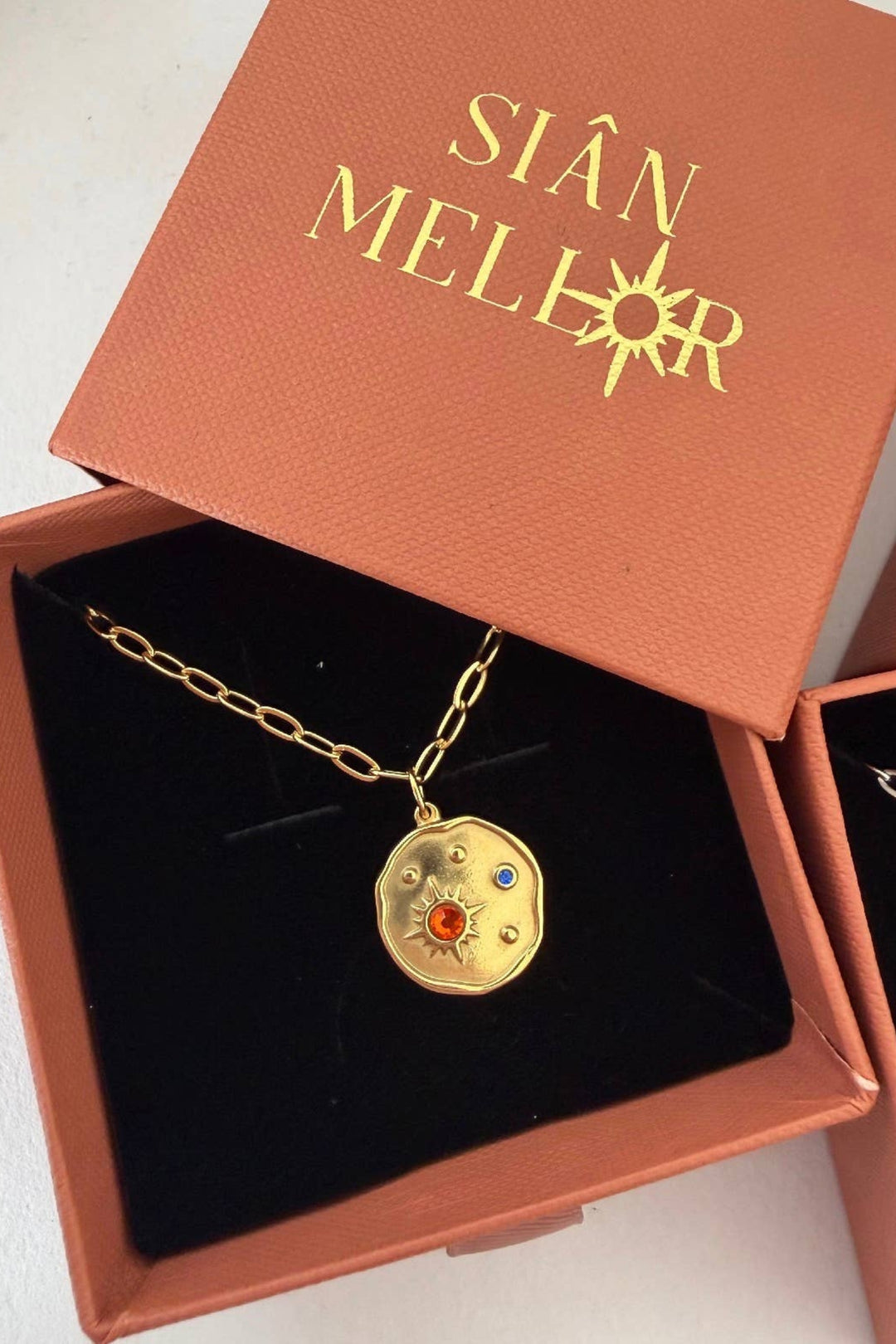 Orange &amp; Cobalt Celestial Disc Necklace - 18k Gold Plated Stainless Steel