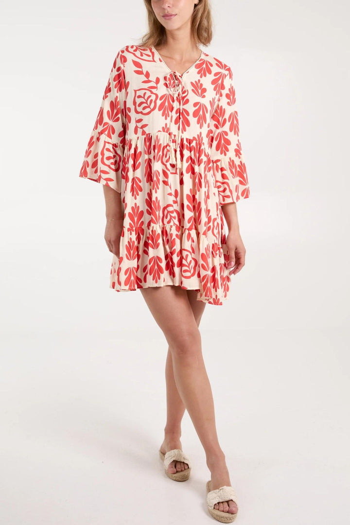 Orange & Cream Leaf Print Oversized Tunic Top