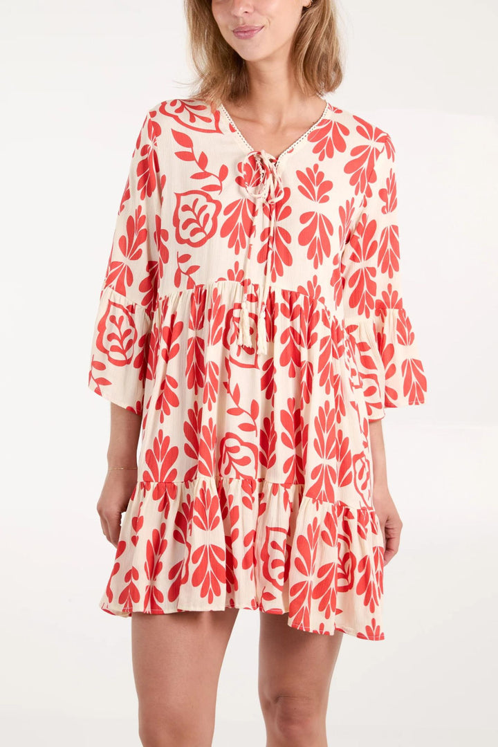 Orange & Cream Leaf Print Oversized Tunic Top