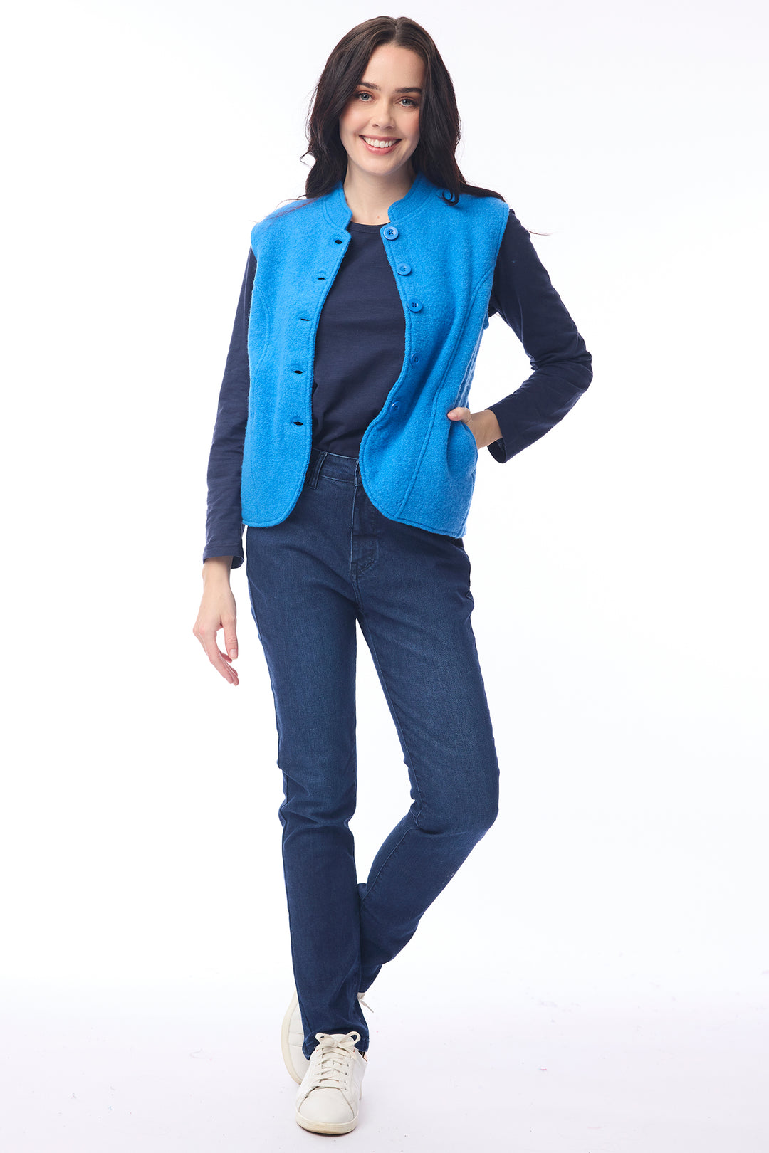 Orientique 1336 Cobalt Blue Merino Wool Waistcoat at Experience Boutique