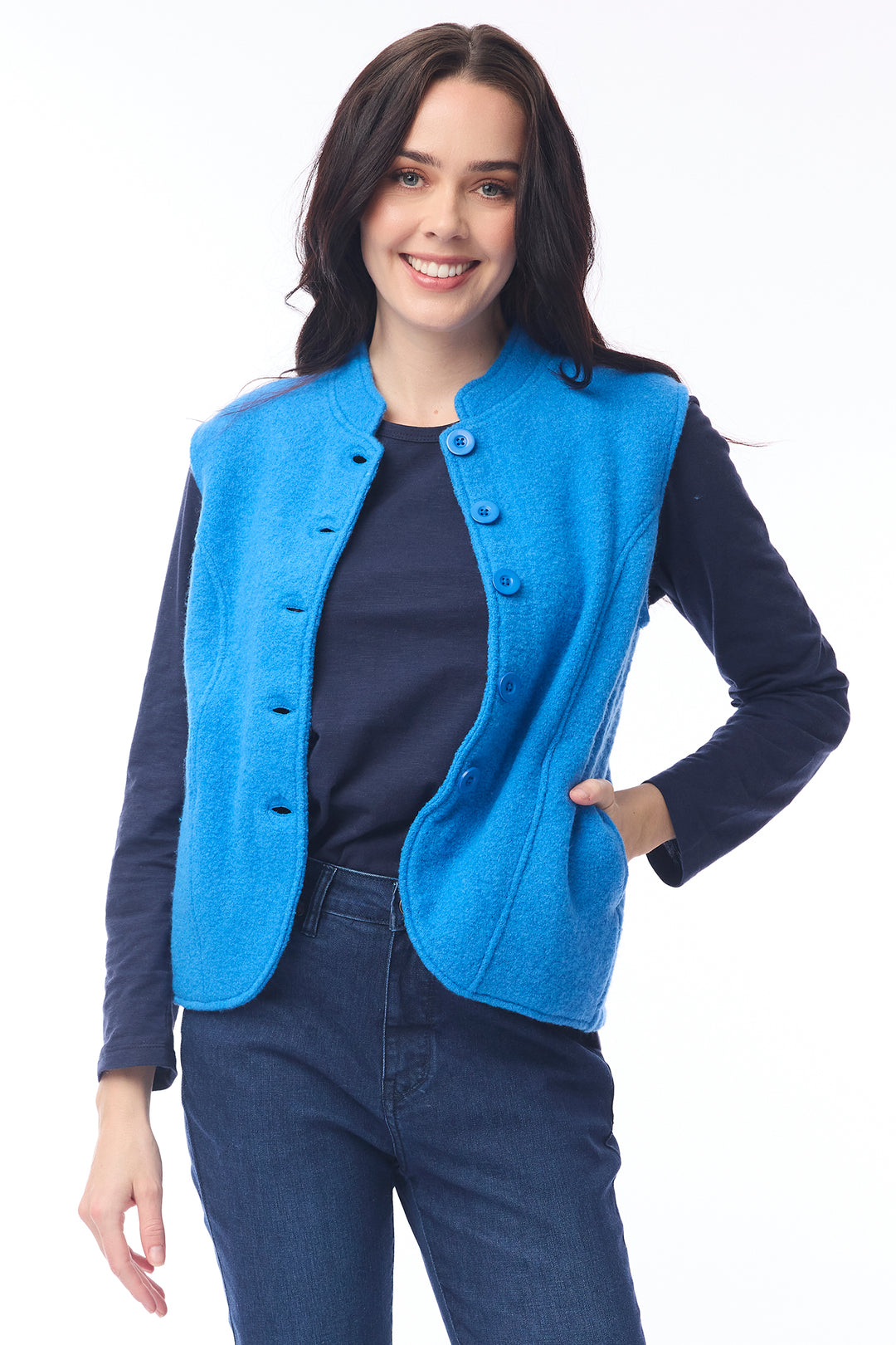 Orientique 1336 Cobalt Blue Merino Wool Waistcoat at Experience Boutique