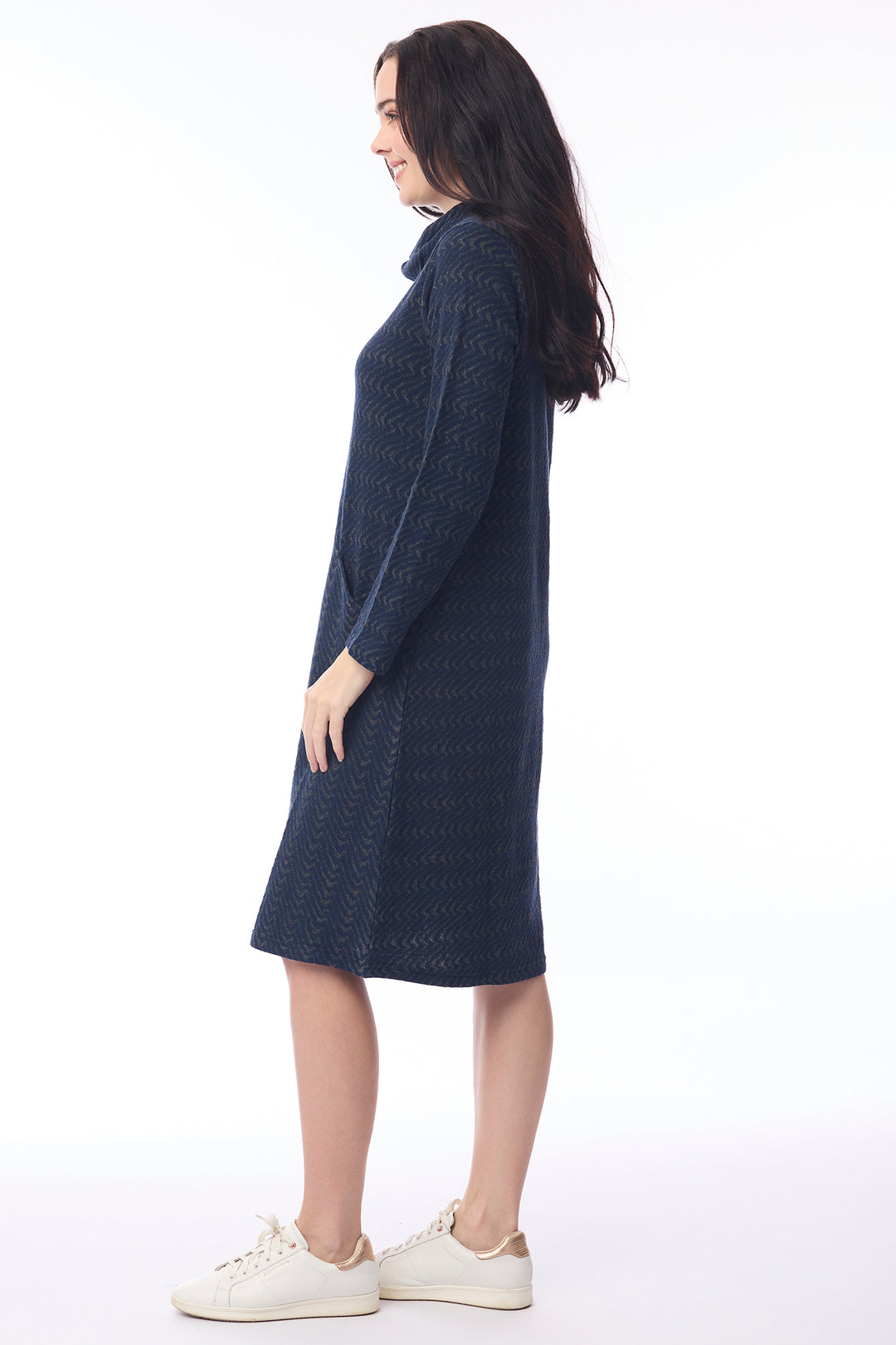 Orientique 21468 Maluku Print Cowl Neck Knit Dress at Experience Boutique