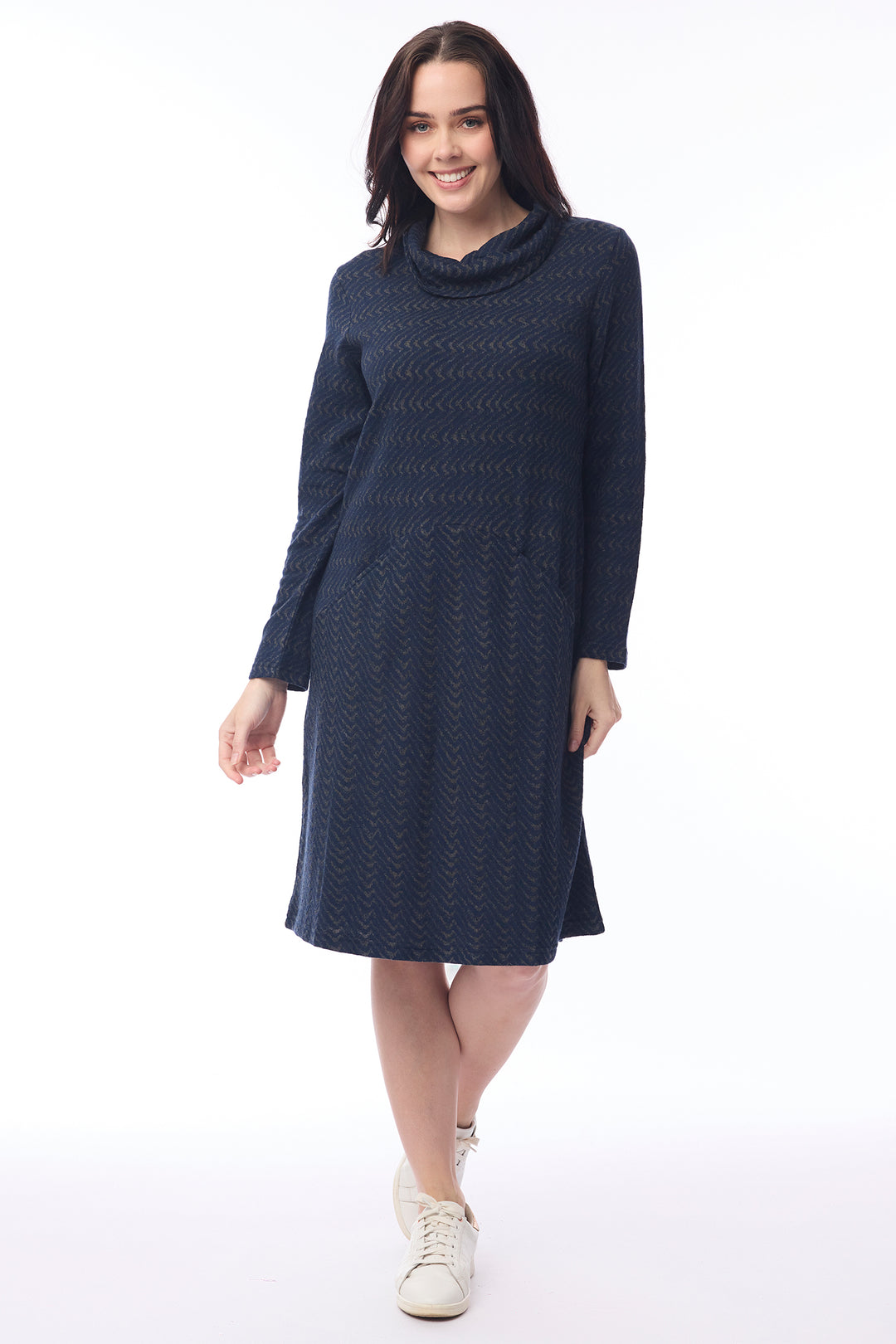Orientique 21468 Maluku Print Cowl Neck Knit Dress at Experience Boutique