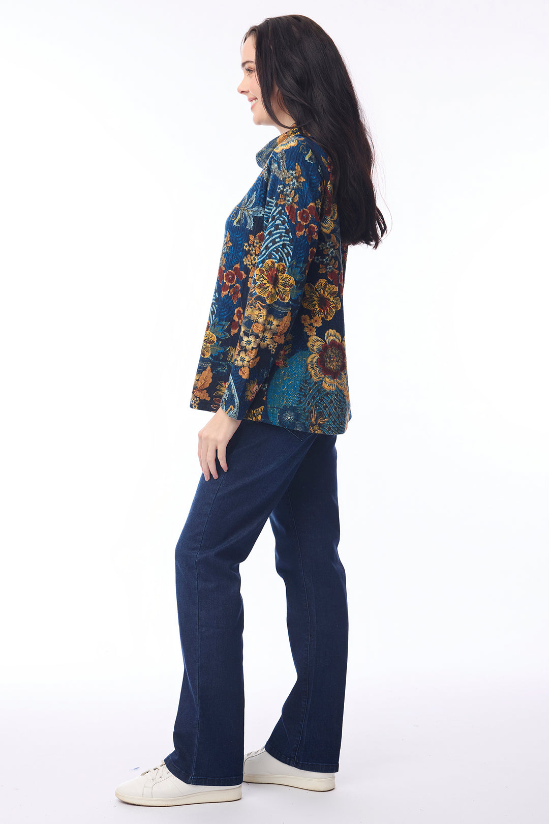 Orientique 23121 Maluku Print Cowl Neck Top at Experience Boutique