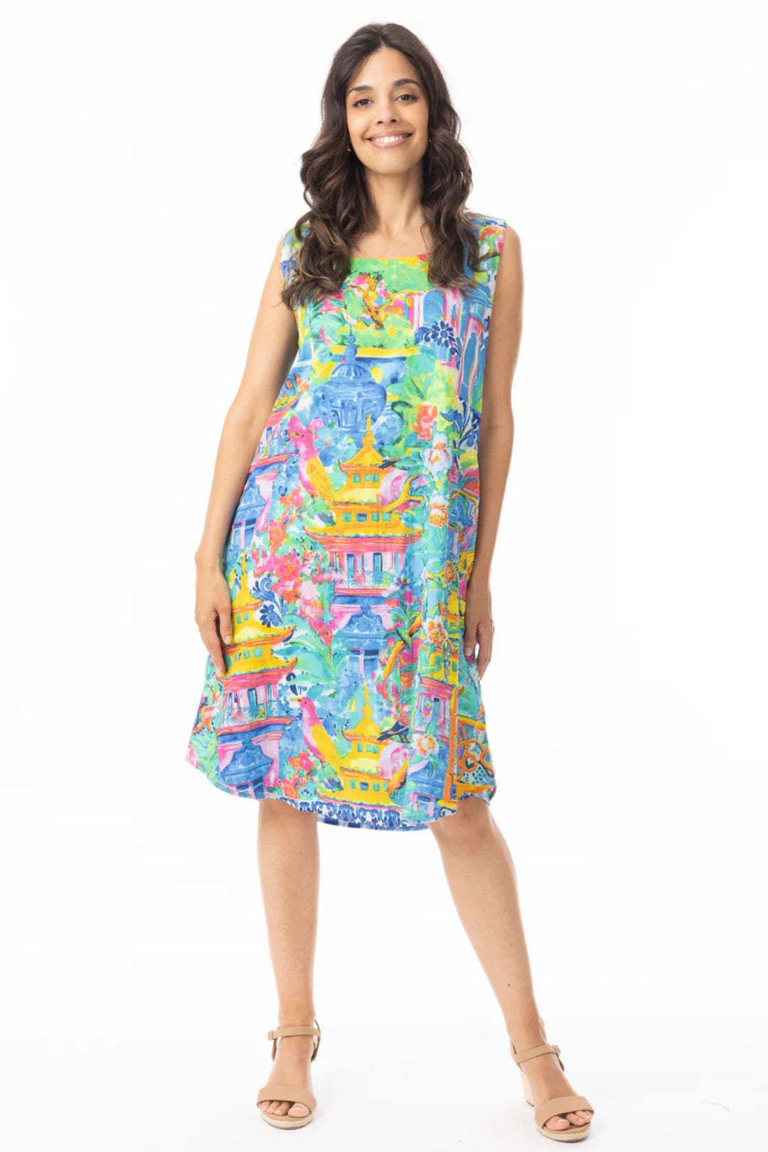 Orientique 40186 Blue Okayama Print Reversible Shift Dress