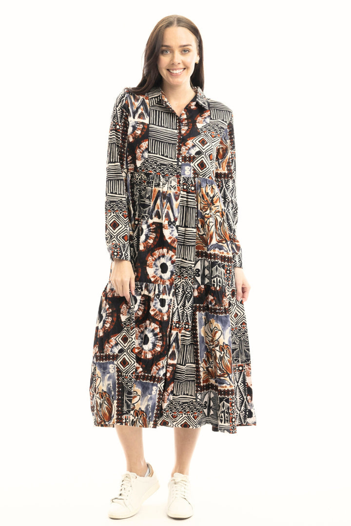Orientique 61716 Makeba Print Maxi Collar Dress