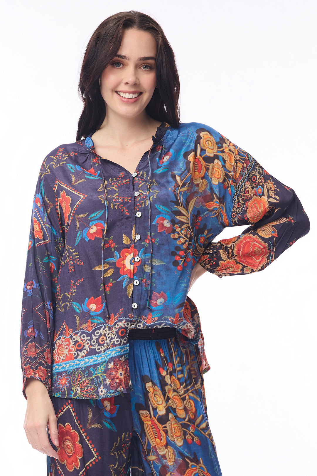 Orientique 72568 Embroidery Print Blouse at Experience Boutique