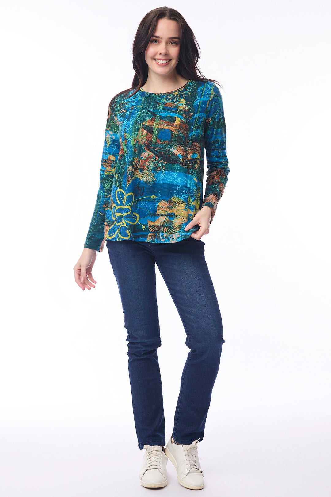 Orientique 23143 Batik Print Long Sleeve Top at Experience Boutique