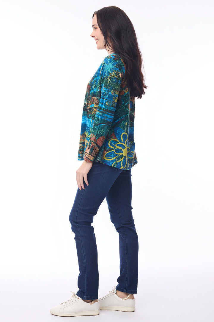 Orientique 23143 Batik Print Long Sleeve Top at Experience Boutique