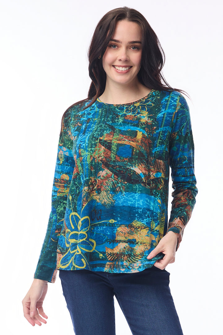 Orientique 23143 Batik Print Long Sleeve Top at Experience Boutique