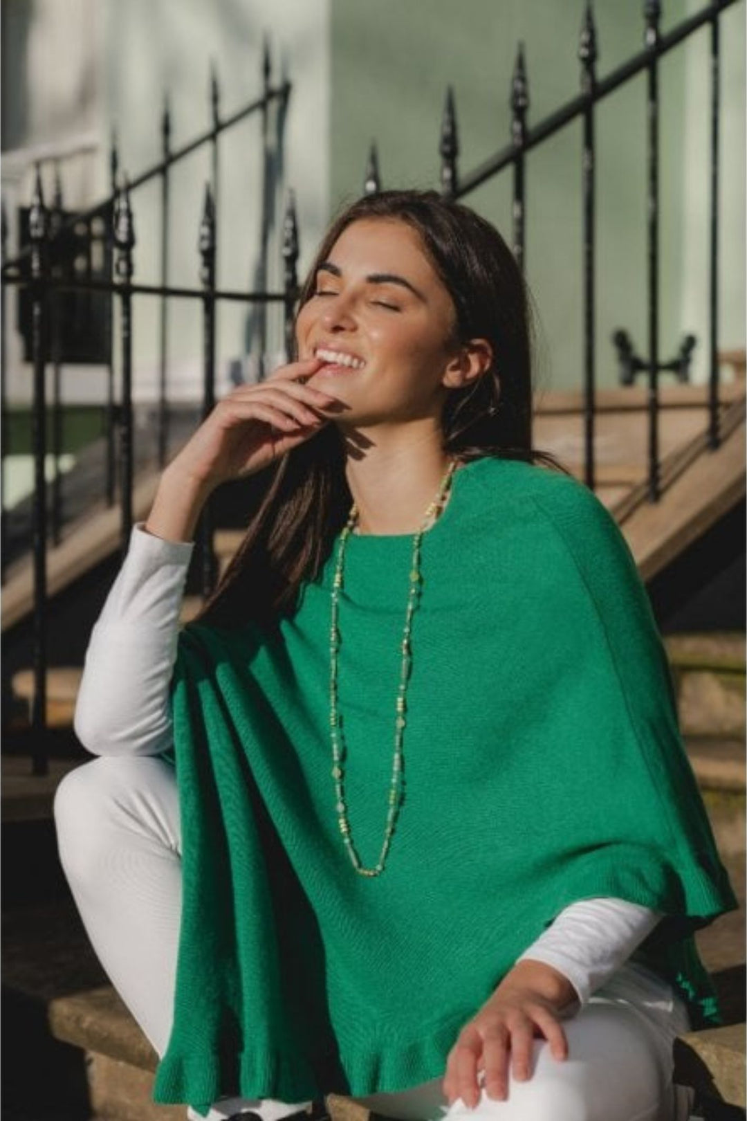 Park Lane Emerald Green Knitted Cashmere Blend Poncho
