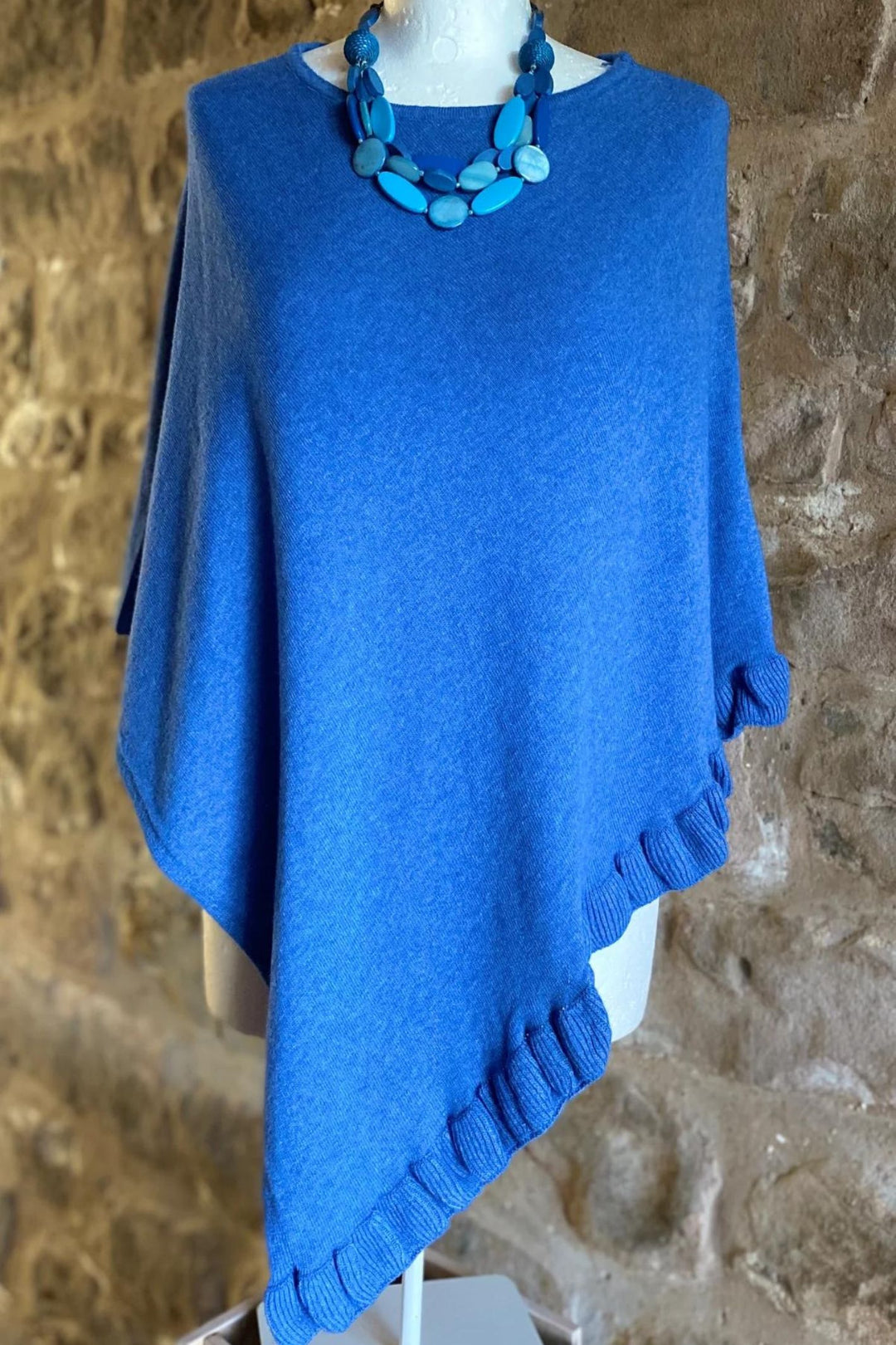 Park Lane Grecian Blue Knitted Cashmere Blend Poncho