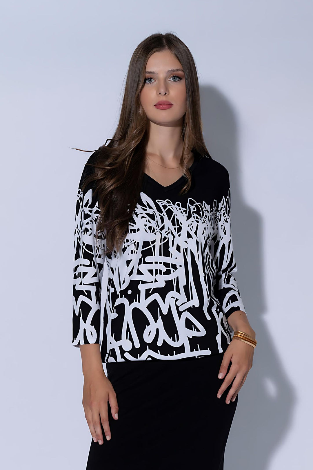 Passioni 15087 Monochrome Graffiti Print Jumper