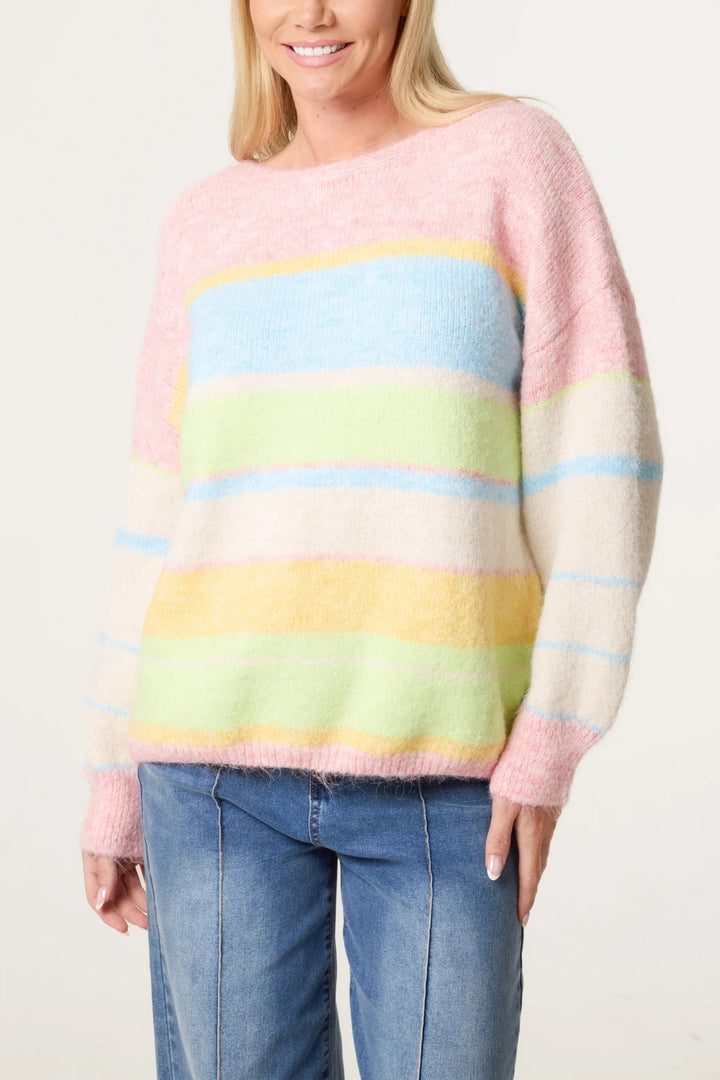 Pastel Colour Block Crew Neck Jumper