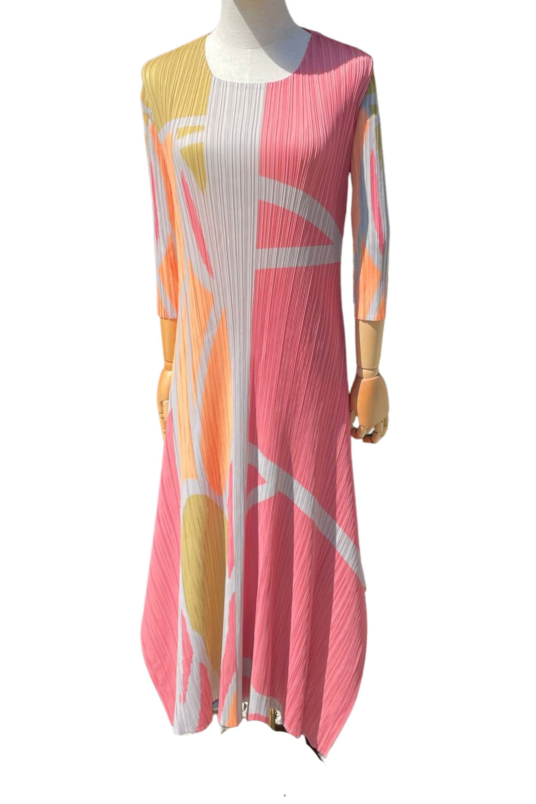 Pastel Pink Abstract Print Pleated Plisse Dress