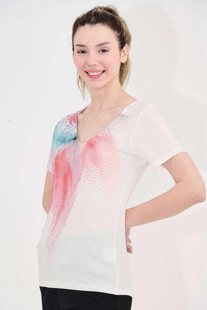 Pastel Pink Diamante Embellished V-Neck Top