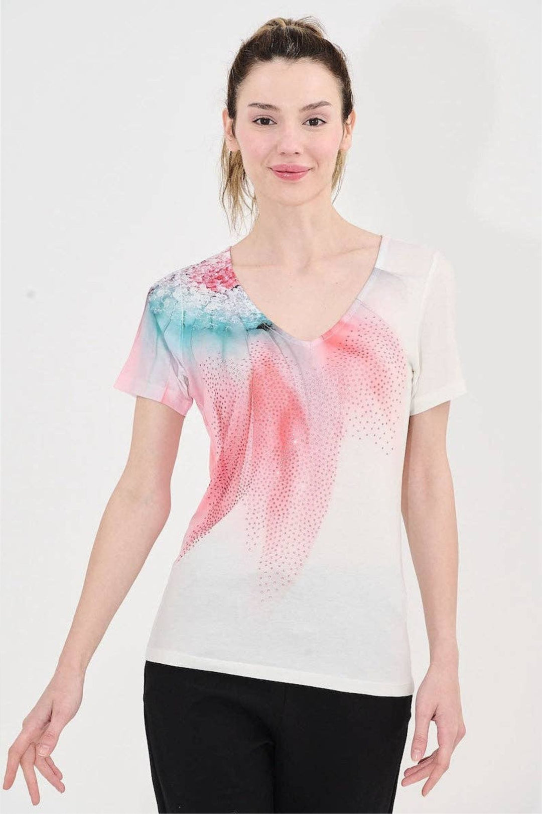 Pastel Pink Diamante Embellished V-Neck Top