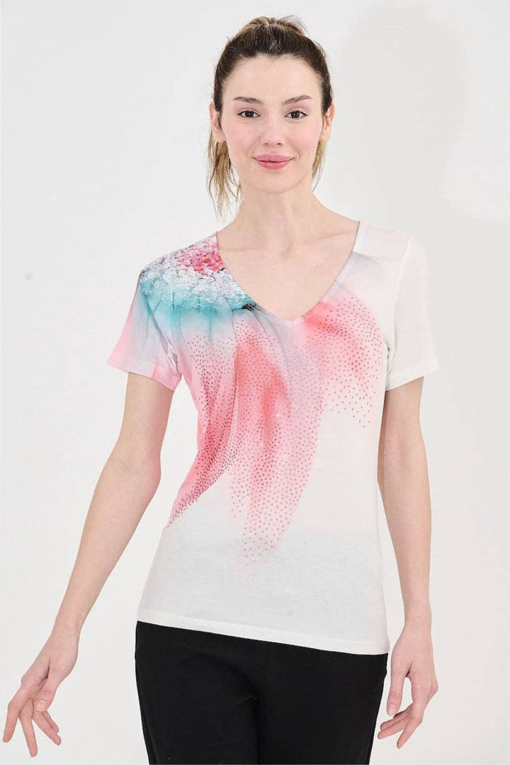 Pastel Pink Diamante Embellished V-Neck Top