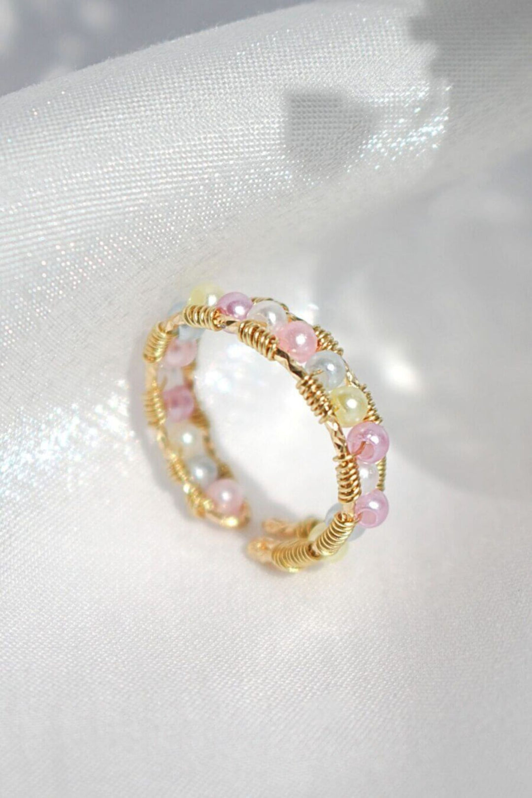 Pastel Vibes 18k Gold Plated Hand Wired Adjustable Ring