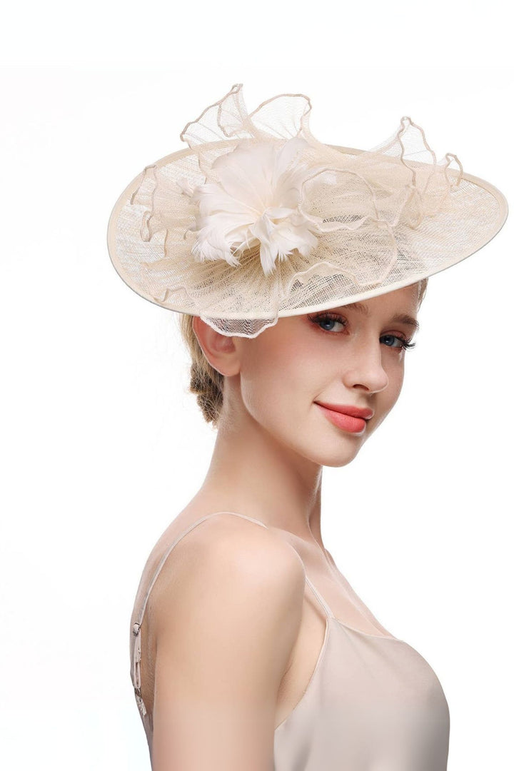 Elegant Fascinator Hat With Feather Flower Ivory