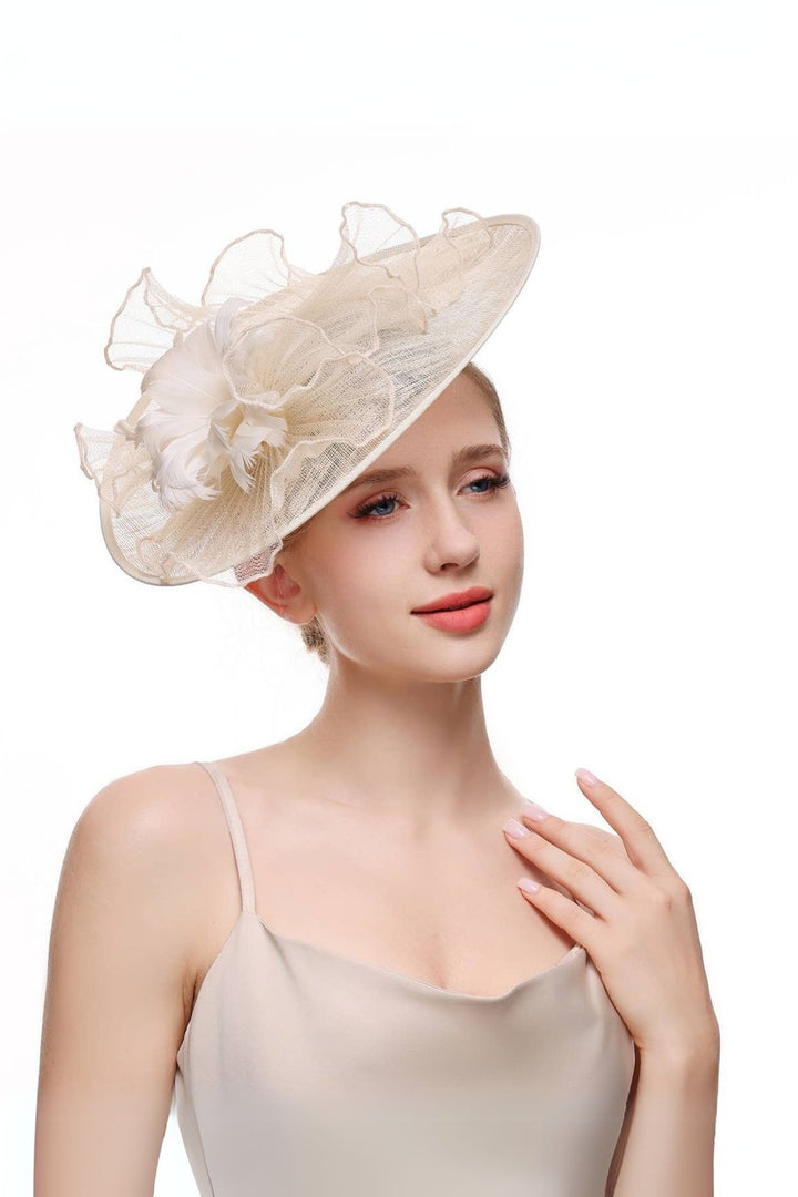 Elegant Fascinator Hat With Feather Flower Ivory