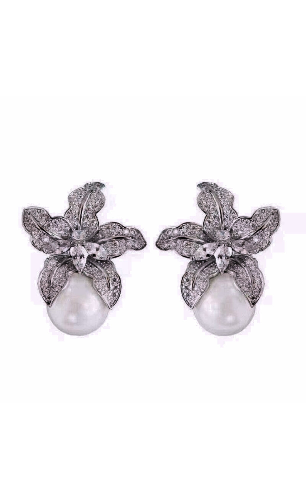 Pewter Large Crystal Lotus Earrings