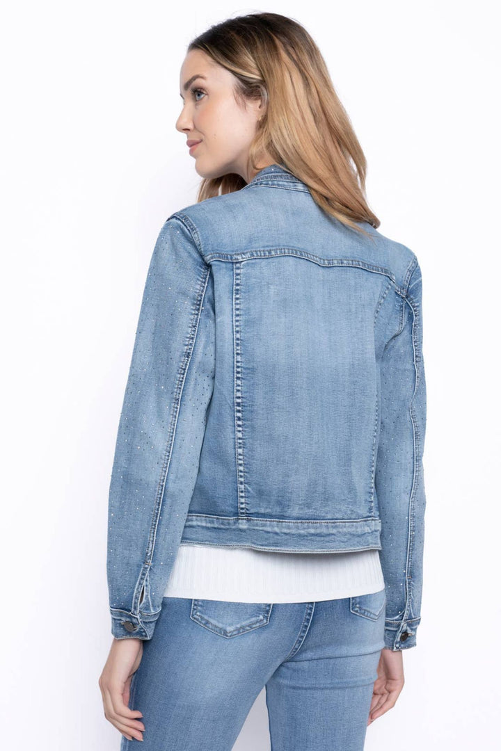 Picadilly J6460 Light Blue Allover Rhinestone Denim Jacket