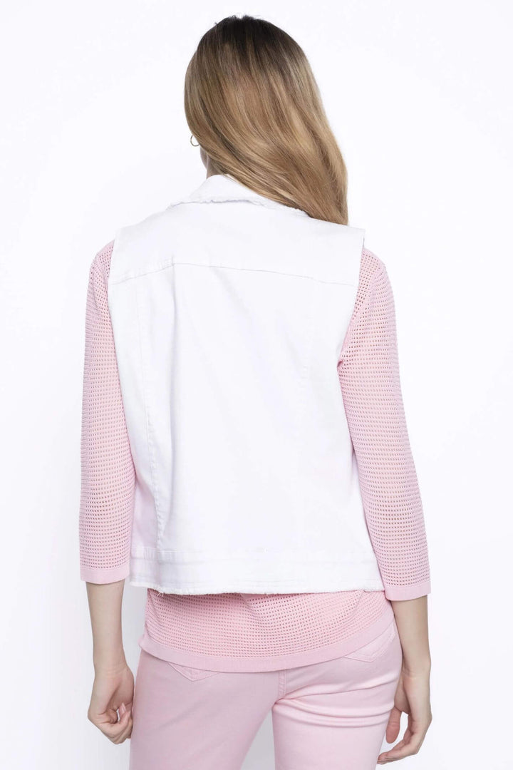 Picadilly J6472 White Cotton Raw Edge Denim Vest