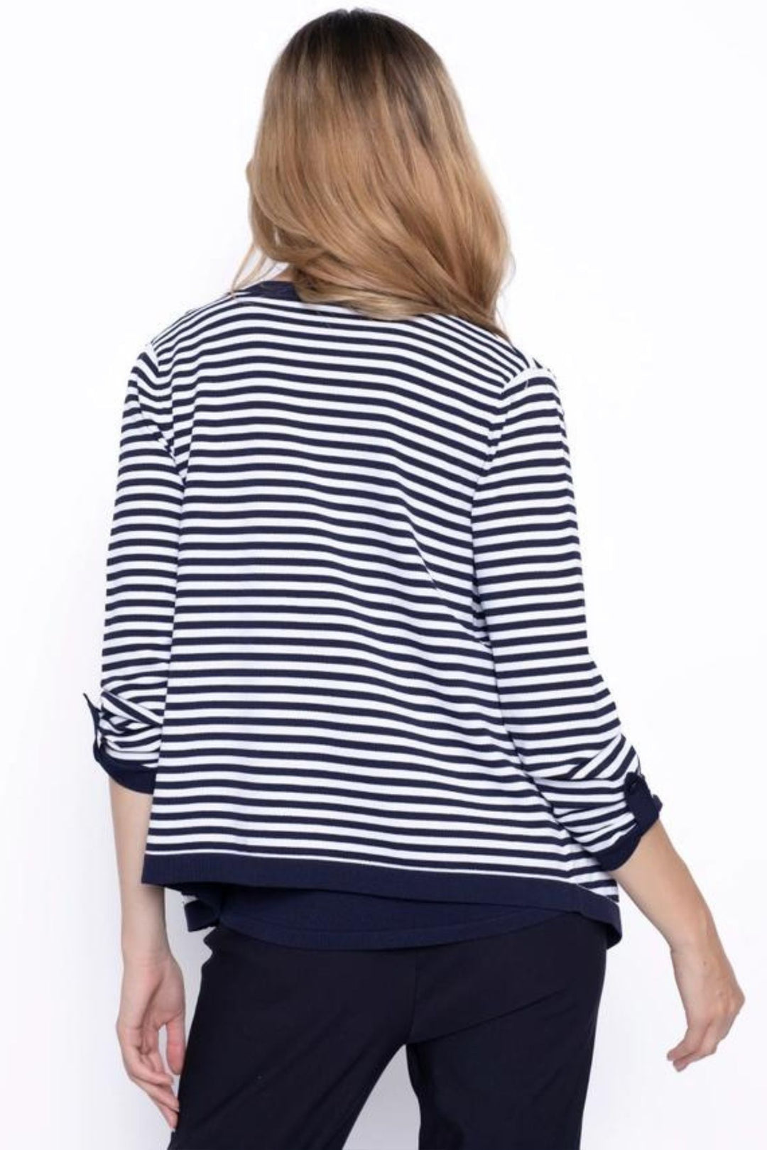 Picadilly JK441AD Navy & White Stripe Open Front Cardigan