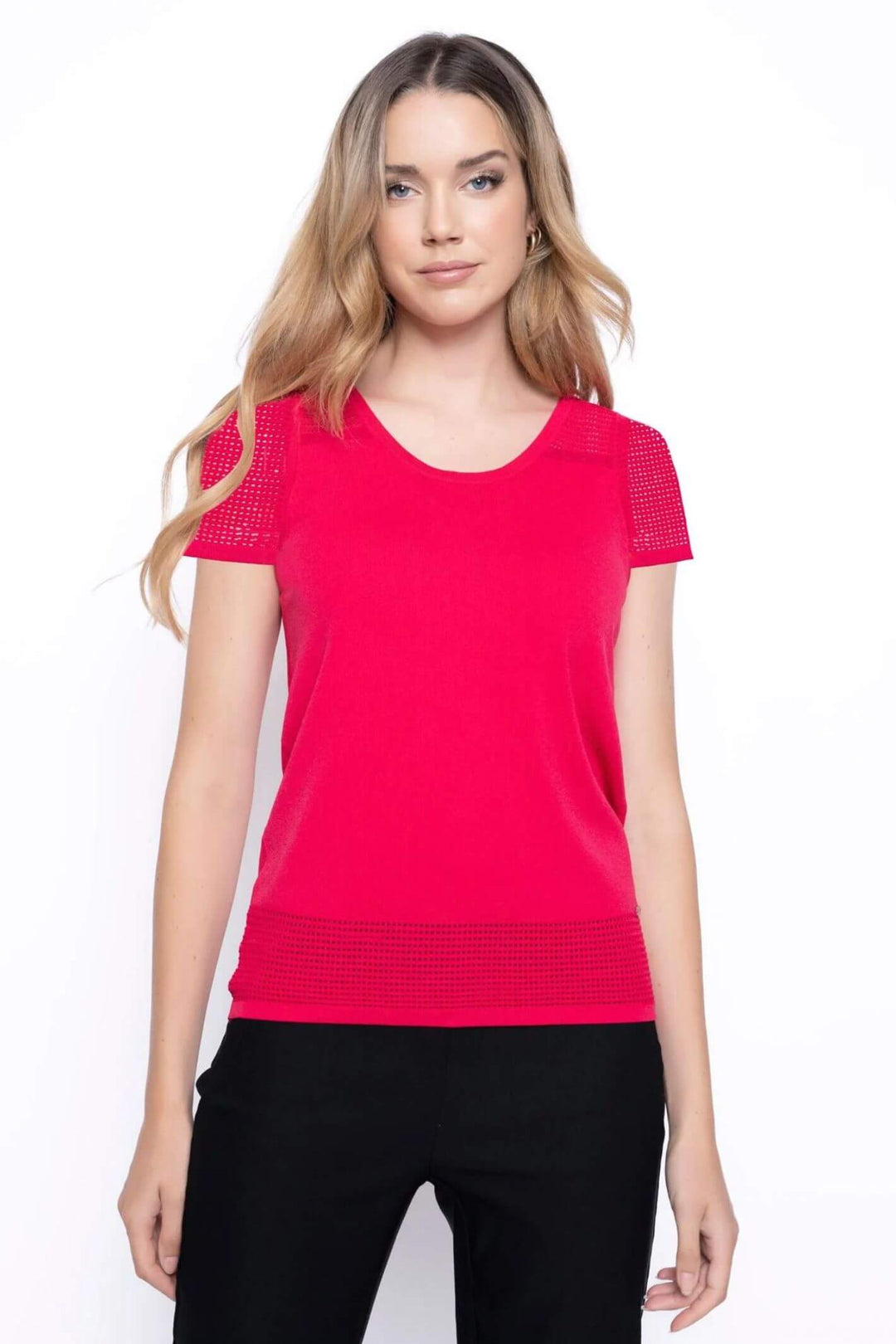 Picadilly JK790 Cerise Short Sleeve Knitted Top