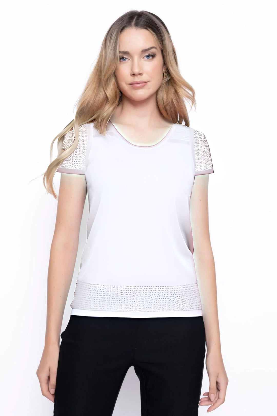Picadilly JK790 White Short Sleeve Knitted Top