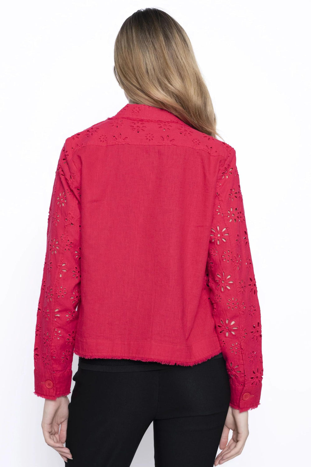 Picadilly JM516 Cerise Eyelet Embellished Linen Jacket - Experience Boutique