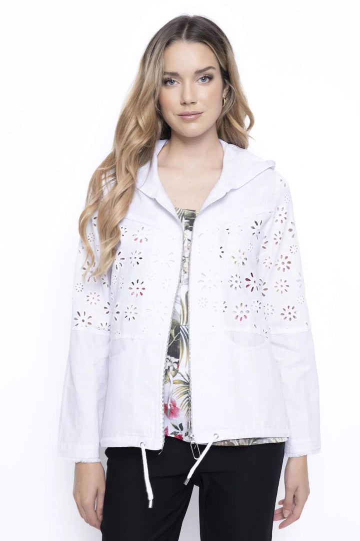 Picadilly JM574 White Linen Hooded Zip Jacket