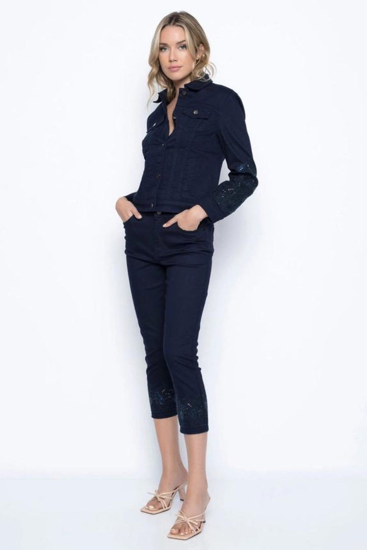 Picadilly E6403 Navy Cut Out Embroidered Denim Jacket