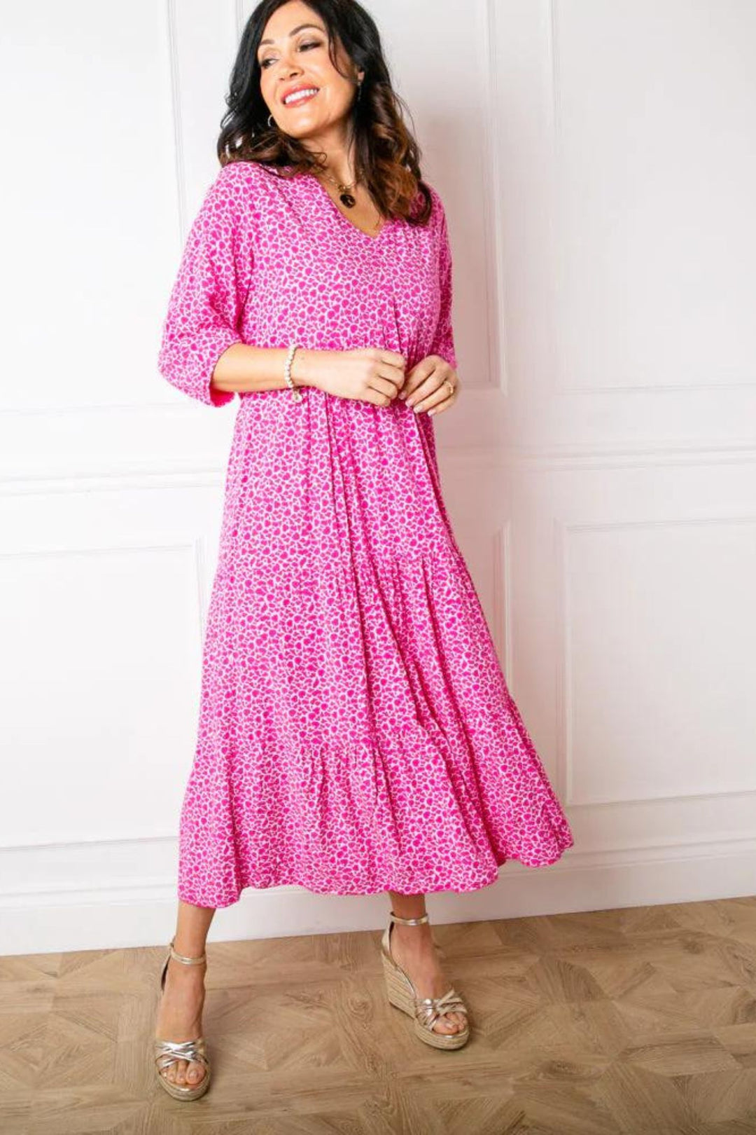 Pink Animal Print Tiered Maxi Dress