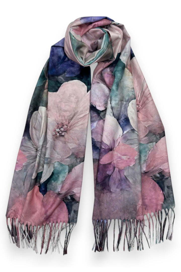 Pink Big Flower Wool Blend Digital Print Scarf