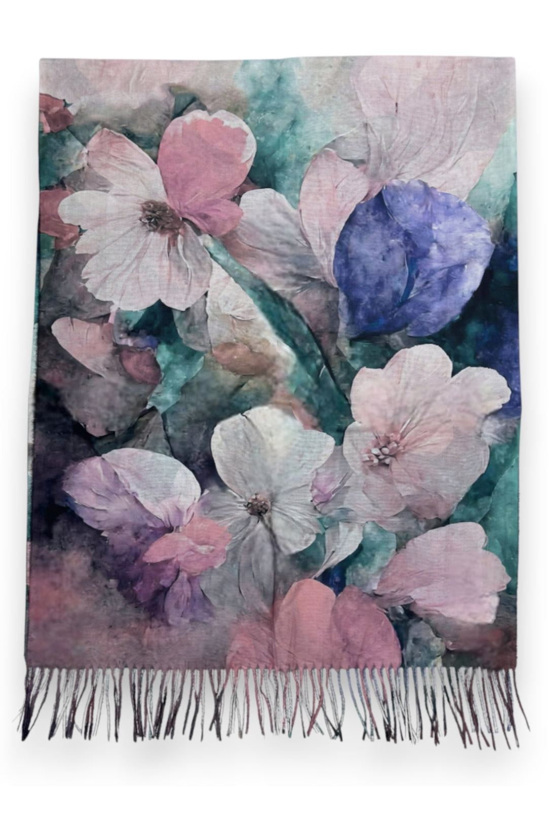 Pink Big Flower Wool Blend Digital Print Scarf