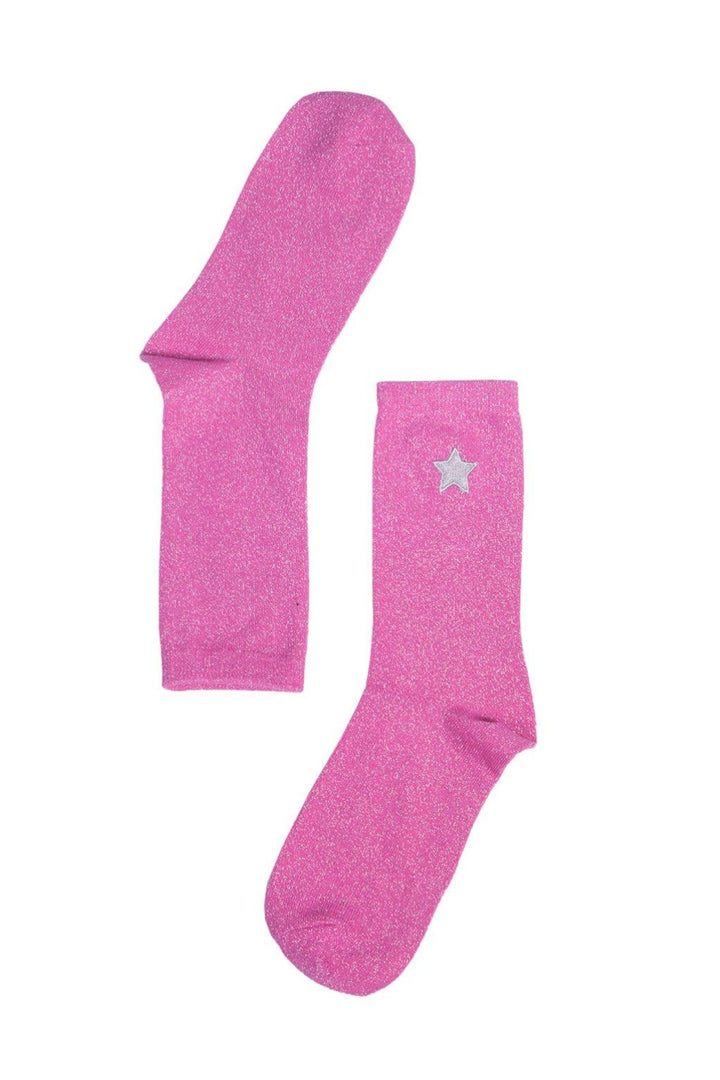 Pink Glitter Socks Embroidered Star Ankle Socks