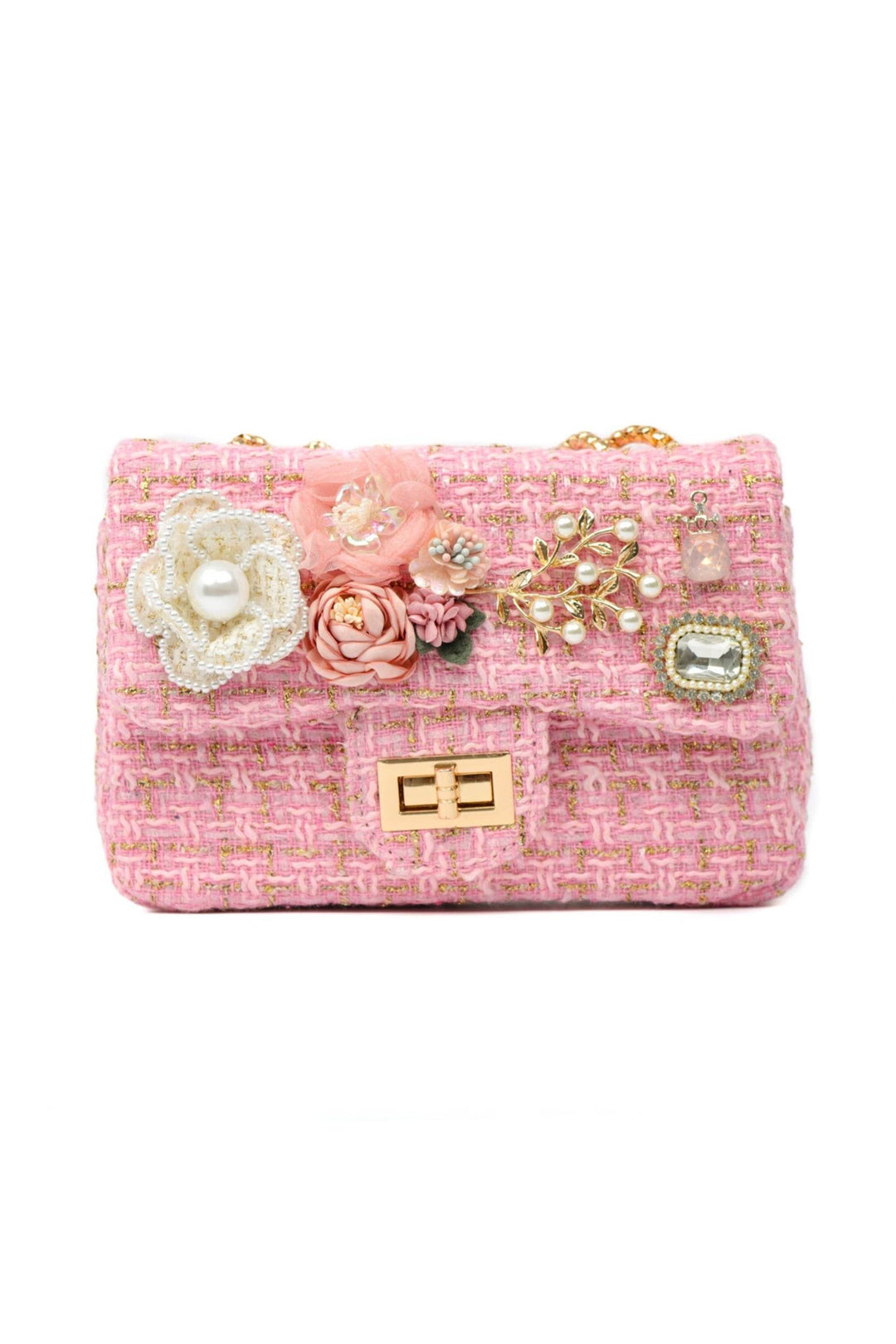 Pink Thread Handbag Pink Jewelled Tweed Handbag – Experience Boutique