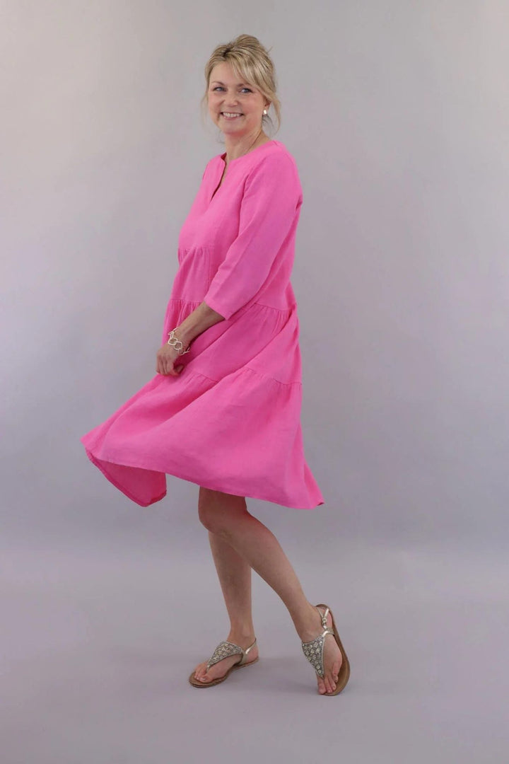 Pink Tiered Linen Dress