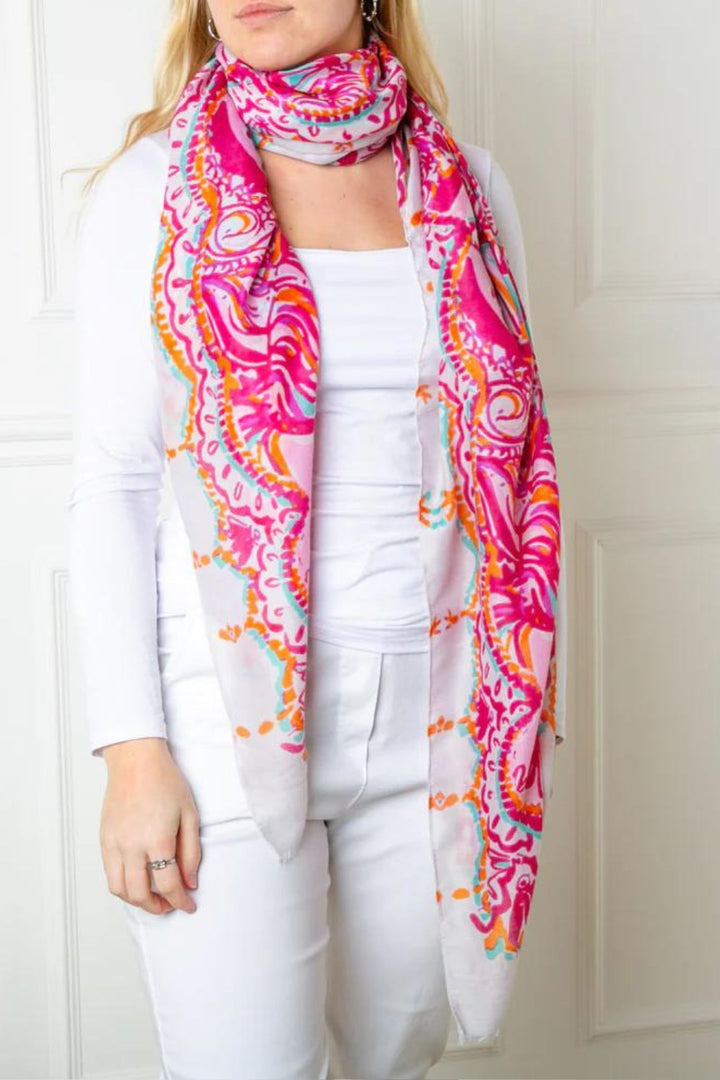 Pink & Turquoise Bali Print Woven Scarf