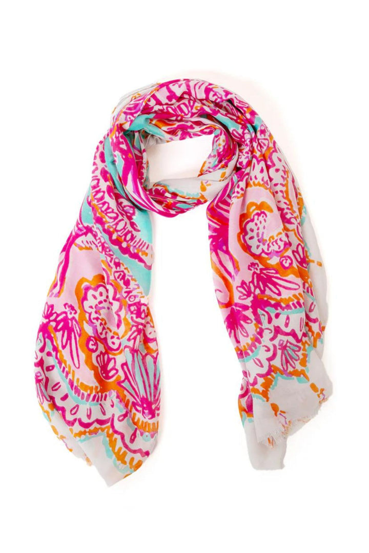 Pink & Turquoise Bali Print Woven Scarf