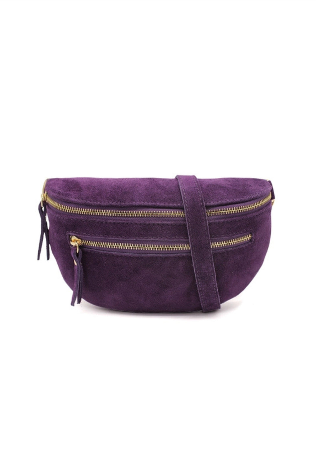 Purple Suede Half Moon Crossbody Bag
