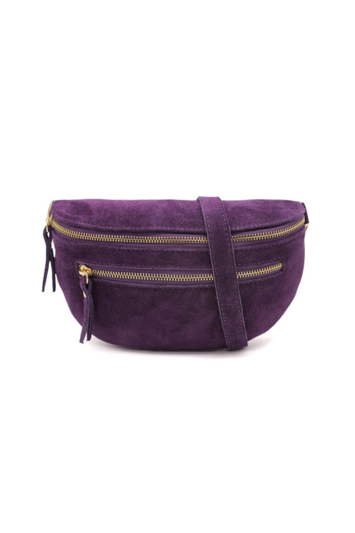 Purple Suede Half Moon Crossbody Bag